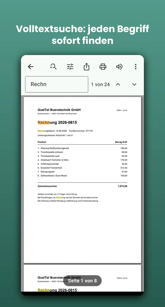 PDF Reader auf Android: Volltextsuche