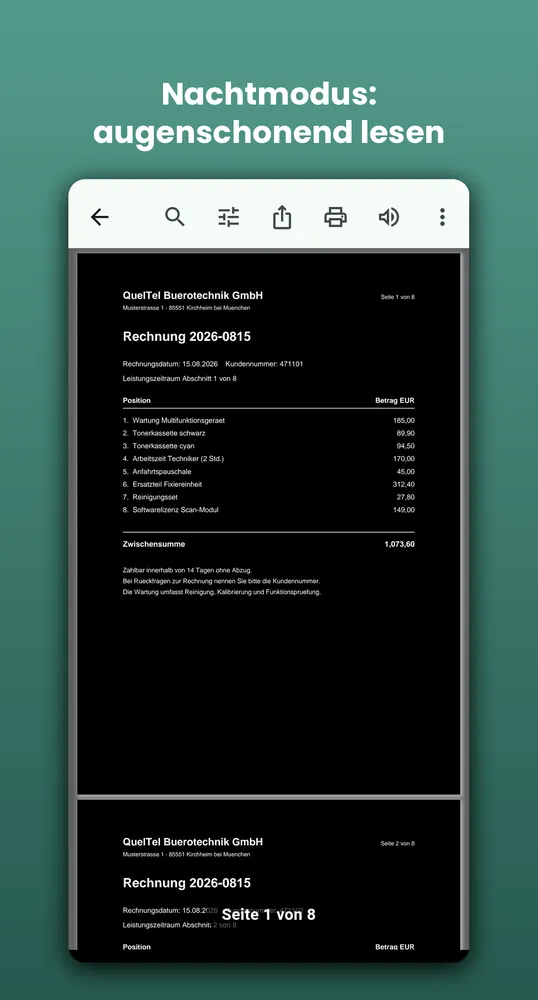 PDF Reader auf Android: Nachtmodus