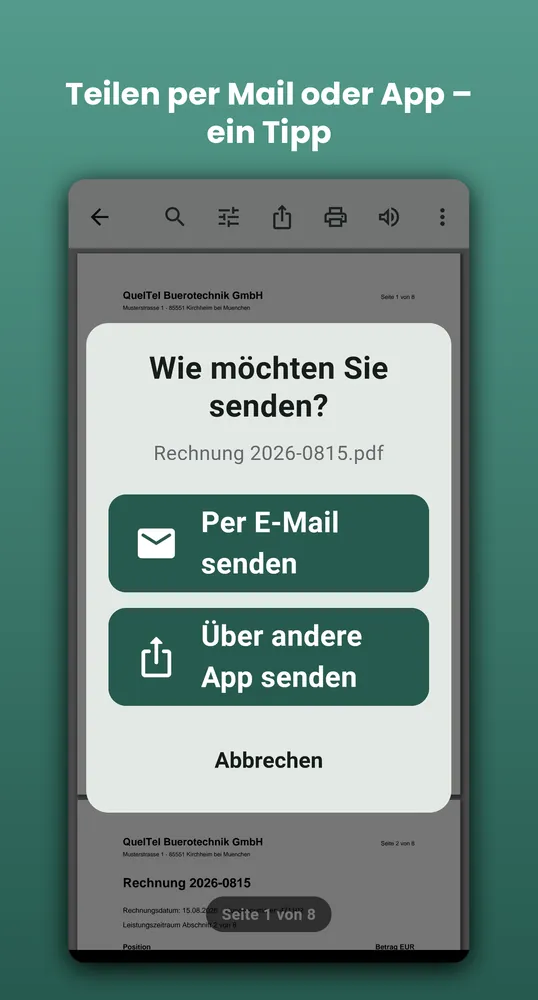 PDF Reader auf Android: Teilen per Mail oder App