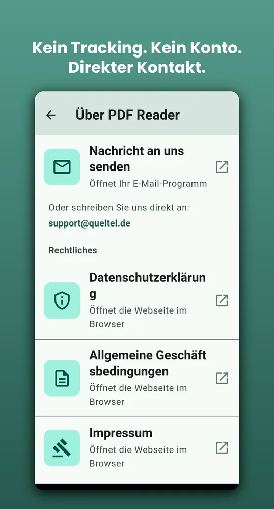 PDF Reader auf Android: Kein Tracking, kein Konto, direkter Kontakt