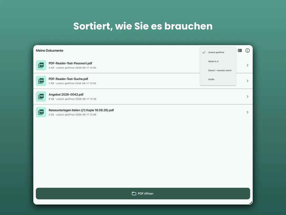PDF Reader auf iPad: Sortieren