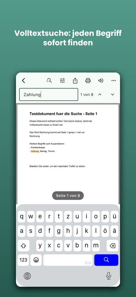 PDF Reader auf iPhone: Volltextsuche
