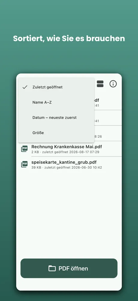 PDF Reader auf iPhone: Sortieren