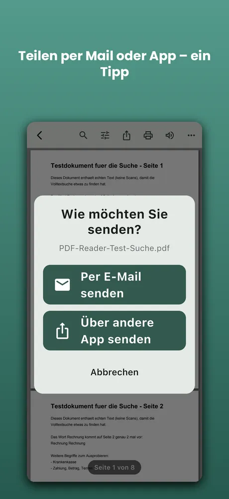 PDF Reader auf iPhone: Teilen per Mail oder App