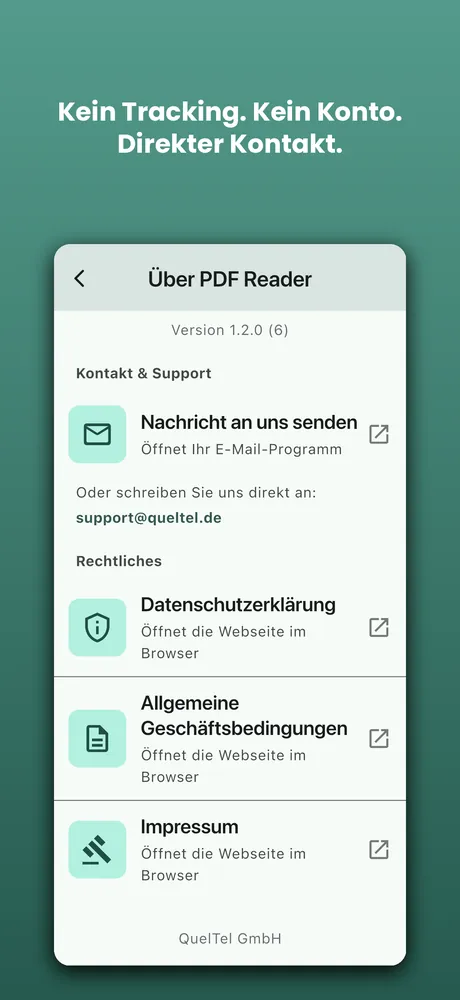 PDF Reader auf iPhone: Kein Tracking, kein Konto, direkter Kontakt
