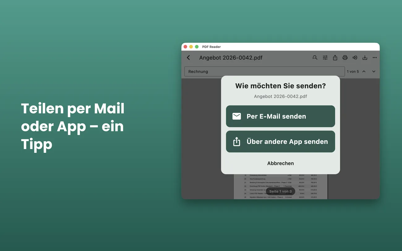PDF Reader auf Mac: Teilen per Mail oder App