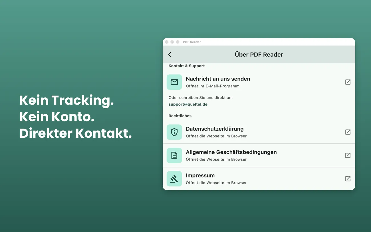 PDF Reader auf Mac: Kein Tracking, kein Konto, direkter Kontakt